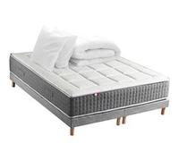 Pack Matelas Ressort 7 zones + Sommier + couette + oreillers Fabriqué en France MAX 2x90 x 200 , Sommier Gris chiné G