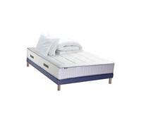 Pack matelas Ressort 7 zones + sommier + oreiller + couette FABRICATION FRANCAISE 140 x 190 cm, Sommier Bleu denim