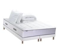 Pack matelas Ressort 7 zones + sommier + oreiller + couette - FABRICATION FRANCAISE 2x80 x 200 cm, Sommier - Blanc