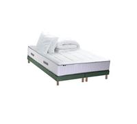 Pack matelas Ressort 7 zones + sommier + oreiller + couette FABRICATION FRANCAISE 2x80 x 200 cm, Sommier Vert celadon G