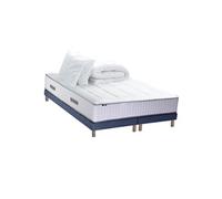 Pack matelas Ressort 7 zones + sommier + oreiller + couette FABRICATION FRANCAISE 2x90 x 200 cm, Sommier Bleu denim