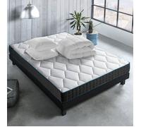 Pack Matelas ressorts ensachés 140x190 cm ATMOSPHERE + couette + 2 oreillers, 7 zones de confort, tissu stretch luxe, garanti 10