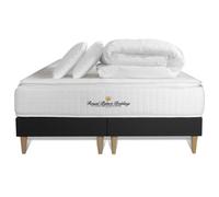 Pack matelas ressorts ensaches + memoire de forme maxi epaisseur George V 180x200cm + double sommier Noir 90x200 cm + 2 oreiller