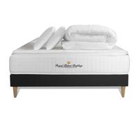 Pack Matelas Ressorts Ensaches + Memoire De Forme Maxi Epaisseur George V 200x200cm + Sommier Kit Noir + 2 Oreillers De Memoire