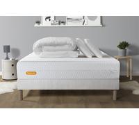 Pack Matelas + Sommier 140x190 Memo Bio Mousse A Memoire De Forme 5 Zones De Confort Maxi Epaisseur + Couette + 2 Oreillers