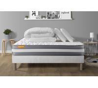 Pack Matelas + Sommier 140x190 Memo Plus Memoire De Forme 3 Zones + 2 Oreillers + Couette