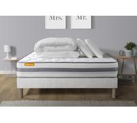Pack Matelas + Sommier 140x200 Memo Spring Ressorts Ensaches 3 Zones Maxi Epaisseur + Couette + 2 Oreillers