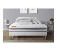 Pack matelas + sommier 160x200 Memo Spring Ressorts ensaches 3 zones MAXI epaisseur + Couette + 2 oreillers