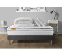 Pack Matelas + Sommier Gris 140x190 Memo Luxe Ressorts Ensaches + Memoire De Forme 5 Zones De Confort Maxi Epaisseur