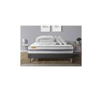 Pack matelas + sommier gris 140x190 Memo Spring Ressorts ensachés 3 zones MAXI épaisseur + Couette + 2 oreillers