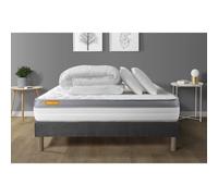Pack matelas + sommier gris 140x190 Memo Zen Mousse a memoire de forme 5 zones de confort MAXI epaisseur + Couette + 2 oreillers