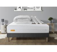 Pack Matelas + Sommier Gris 140x200 Memo Bio Mousse A Memoire De Forme 5 Zones De Confort Maxi Epaisseur + Couette + 2 Oreiller