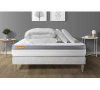 Pack matelas + sommier kit blanc 140x190 Memo Zen Mousse a memoire de forme MAXI epaisseur + Couette + 2 oreillers