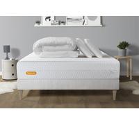 Pack Matelas + Sommier Kit Blanc 140x200 Memo Bio Mousse A Memoire De Forme Maxi Epaisseur + Couette + 2 Oreillers
