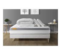 Pack matelas + sommier kit blanc 140x200 Memo Zen Mousse a memoire de forme MAXI epaisseur + Couette + 2 oreillers