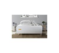 Pack Matelas + Sommier Kit Blanc 160x200 Memo Bio Mousse A Memoire De Forme Maxi Epaisseur + Couette + 2 Oreillers