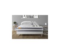 Pack Matelas + Sommier Kit Blanc 160x200 Memo Plus Memoire De Forme + 2 Oreillers + Couette