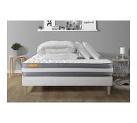 PACK matelas + sommier kit blanc 160x200 Memo Plus Memoire de forme + 2 oreillers + couette