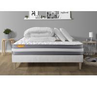Pack Matelas + Sommier Kit Blanc 180x200 Memo Plus Memoire De Forme + 2 Oreillers + Couette