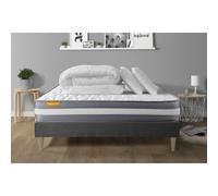 PACK matelas + sommier kit gris 140x190 Memo Plus Memoire de forme + 2 oreillers + couette