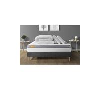 Pack matelas + sommier kit gris 140x190 Memo Zen Mousse à mémoire de forme MAXI épaisseur + Couette + 2 oreillers