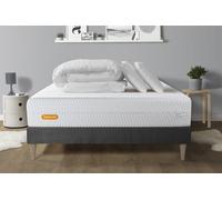 Pack Matelas + Sommier Kit Gris 140x200 Memo Bio Mousse A Memoire De Forme Maxi Epaisseur + Couette + 2 Oreillers