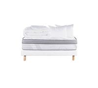 Pack Matelas + Sommier Tapissier Blanc 160x200 cm + 2 Oreillers + 1 Couette - REINALD - ALTOBUY