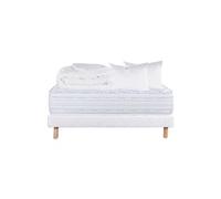 Pack Matelas + Sommier Tapissier Blanc 160x200 cm + 2 Oreillers + 1 Couette - THELIO - ALTOBUY