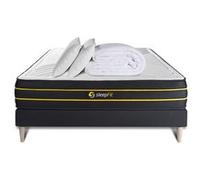 Pack matelas ULTRA 140x190 + sommier noir + Couette + 2 oreillers