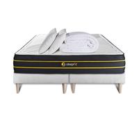 Pack matelas ULTRA 160x200 + double sommiers blanc 80x200 + Couette + 2 oreillers 160 x 200 cm Blanc