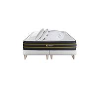 Pack matelas ULTRA 160x200 + double sommiers blanc 80x200 + Couette + 2 oreillers 160 x 200 cm Blanc