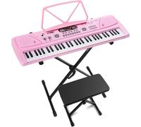 Pack MAX KD61P - Clavier/Piano 61 Touches avec Support & Tabouret | Piano Électronique Portable Débutant - Rose