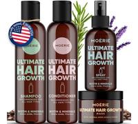 Pack Méga Moérie Shampoing & Après-shampoing + Masque & Spray - Soin Ultime Pousse Cheveux Très Rapide - Anti Chute Cheveux Femme - Cheveux Longs, Épais, Fournis - Sans Parabènes ni Silicones