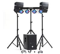 Pack Mega Sono DJ Complet BMS-12-ARRAY-BT, 1000W, Enceintes Satellites, Caisson 31cm USB/Bluetooth, Câbles, Eclairage LED