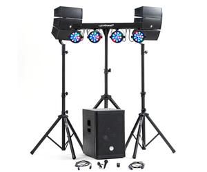 Pack Mega Sono DJ Complet BMS-12-ARRAY-BT, 1000W, Enceintes Satellites, Caisson 31cm USB/Bluetooth, Câbles, Eclairage LED