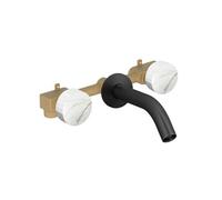 Pack mélangeur lavabo encastré 3 trous Grands Boulevards marbre sculptural et noir