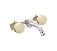 Pack mélangeur lavabo encastré 3 trous Grands Boulevards marbré travertin sable et chromé