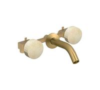 Pack mélangeur lavabo encastré 3 trous Grands Boulevards marbré travertin sable et laiton brossé