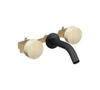 Pack mélangeur lavabo encastré 3 trous Grands Boulevards marbré travertin sable et noir