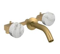 Pack mélangeur lavabo encastré 3 trous JACOB DELAFON Grands Boulevards marbre envoûtant et laiton brossé