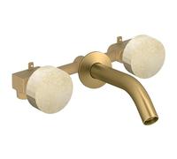 Pack mélangeur lavabo encastré 3 trous JACOB DELAFON Grands Boulevards marbré travertin sable et laiton brossé