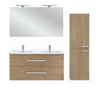 Pack meuble double vasque 120 cm JACOB DELAFON Ola Up chêne + colonne + miroir + spot