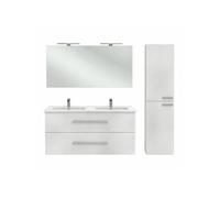 Pack meuble double vasque 120 cm Ola Up blanc + colonne + miroir + spot