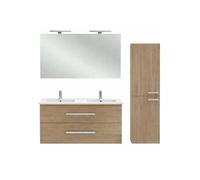 Pack meuble double vasque 120 cm Ola Up chêne + colonne + miroir + spot