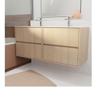 Pack Meuble Salle de Bains 120 cm Chêne Clair, 4 tiroirs avec Vasque Céramique - XENOS