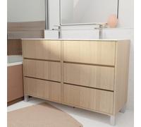 Pack Meuble Salle de Bains 120 cm Chêne Clair 6 tiroirs avec Vasque Céramique - XENOS