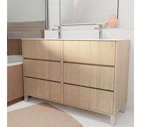 Pack Meuble Salle de Bains 120 cm Chêne Clair, 6 tiroirs avec Vasque Céramique - XENOS