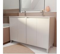 Pack Meuble Salle de Bains 120 cm Laqué Blanc, 4 portes avec Vasque Céramique - XENOS