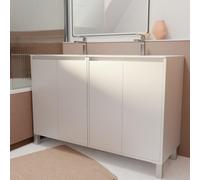 Pack Meuble Salle de Bains 120 cm Laqué Blanc 4 portes avec Vasque Céramique - XENOS