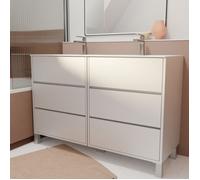 Pack Meuble Salle de Bains 120 cm Laqué Blanc, 6 tiroirs avec Vasque Céramique - XENOS